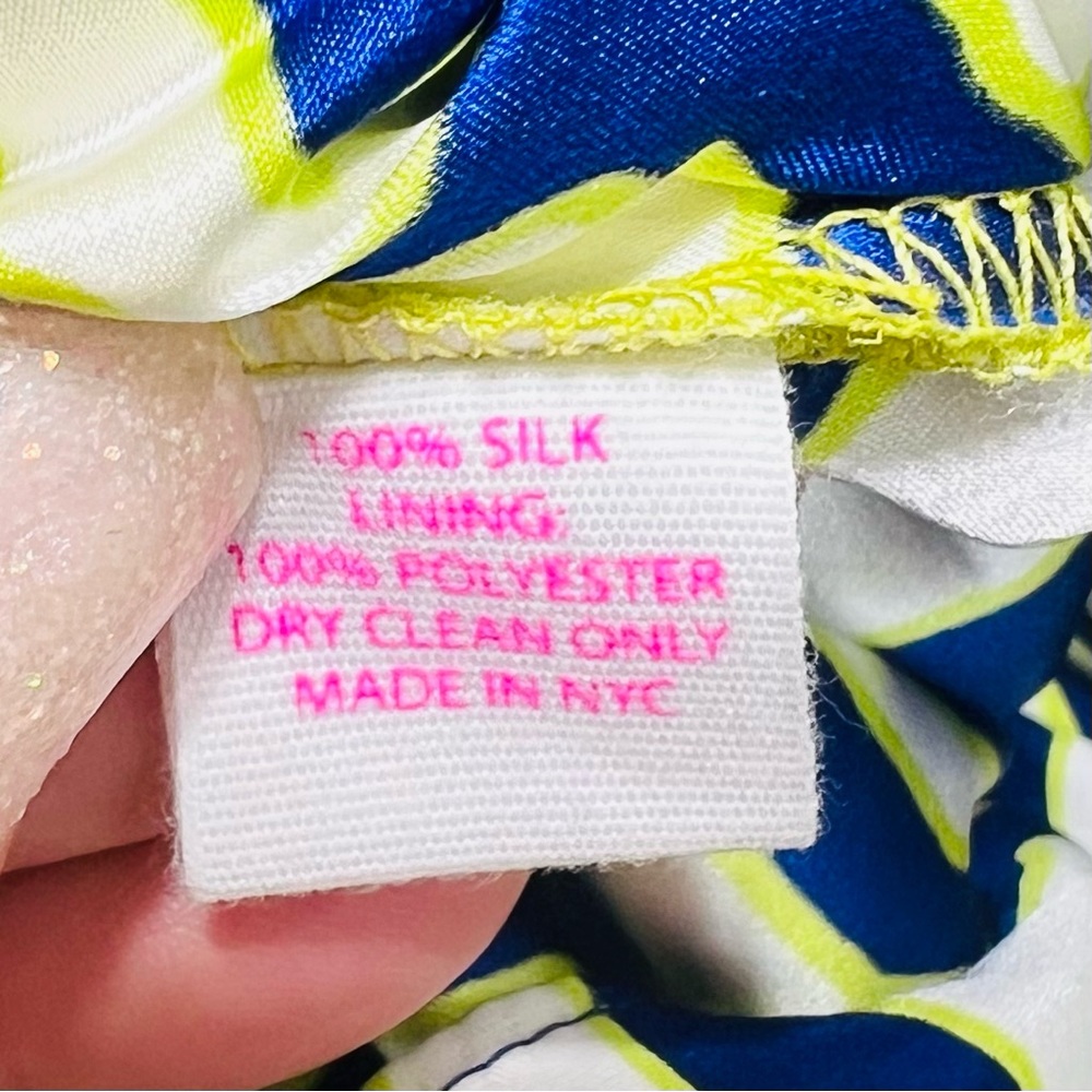 ALICE & TRIXIE Silk Neon Yellow Blue Short Sleeve Tunic Blouse Top Size … - Picture 9 of 11
